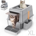 thumbnail image 1 of Aphyxen Stainless Steel Enclosed Cat Litter Box, Extra Large Top Entry with 110° Flip Cover & Pedal, Anti-Leakage, Grey, 1 of 9