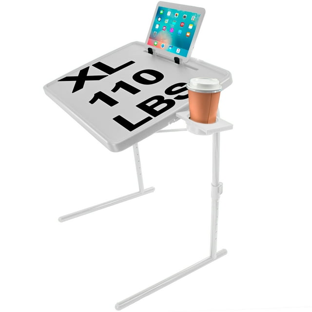XL Foldable TV Tray Table w/ Adjustable Height, Rotating Cup Holder