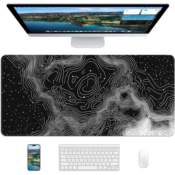 XL Gaming Mouse Pad, 31.5x15.7'' Large Desk Mat with Anti-Slip Rubber Base & Stitched Edges for Gaming, Office, Home, Linear Map