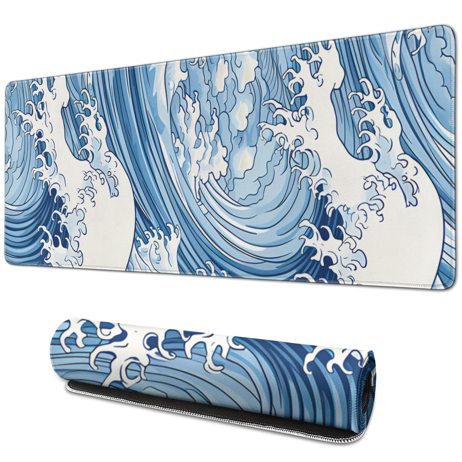 XL Gaming Mouse Pad, Japanese Wave Design - Non-Slip Rubber
