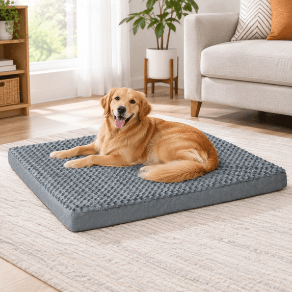 XL Gray-Blue Plush Dog Bed Mat, 3.5-Inch Thick Pad for Large Dogs Up To ...