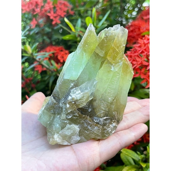 XL Green Calcite Raw Stone, 3-4" Natural Calcite Healing Crystal (Green Calcite, 0.5-1 lb)