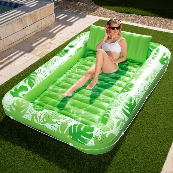 XL-Green Inflatable Tanning Pool Lounger Float for Adults, 85" x 57" Extra Large Suntan Tub Pool Floats Sun Tan Tub Ice Bath Tub Tanning Bed Blow up Pool