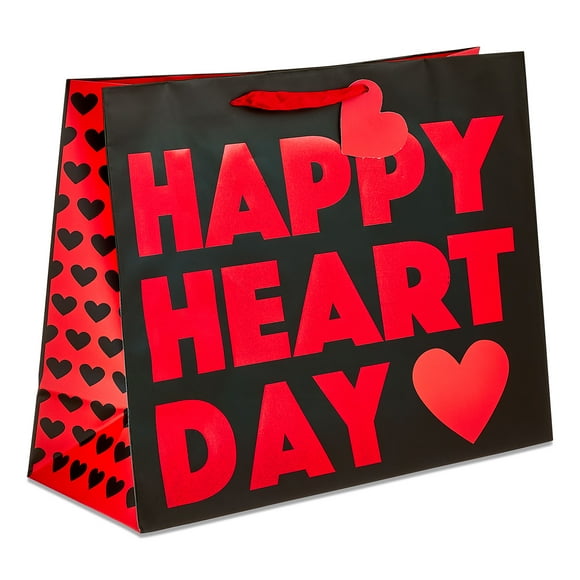 Extra Large Happy Heart Day Gift Bag, Red and Black, 15" x 6" x 12", Valentine's Day by Way To Celebrate