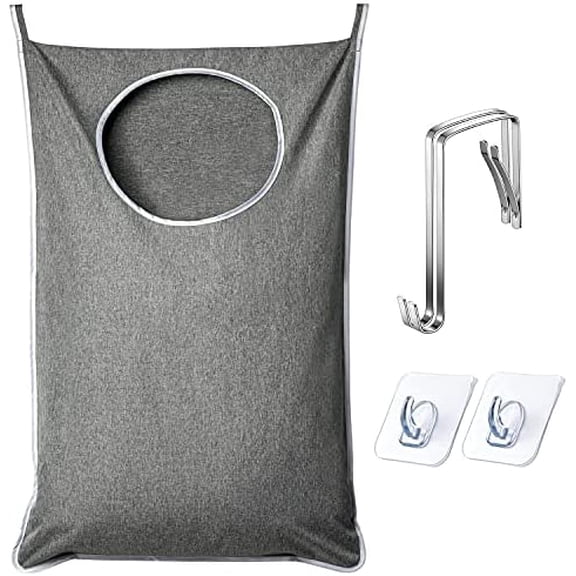 XL Hanging Laundry Hamper, Extra Large Tear-resistance Door Hamper with 2 Types Hooks for Dirty Clothes, Save Bathroom Space Hanging Laundry Bag (36.5x 22 Inch,Grey)