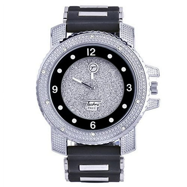 XL Heavy Iced Bling Rapper Hip Hop Techno Pave Rubber Watches 7758