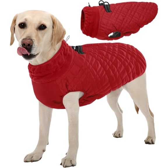 XL Insulated Vest | Big Breed Jacket for Huskies & Shepherds | Reinforced Seams Withstand Play, Breathable, Red XL