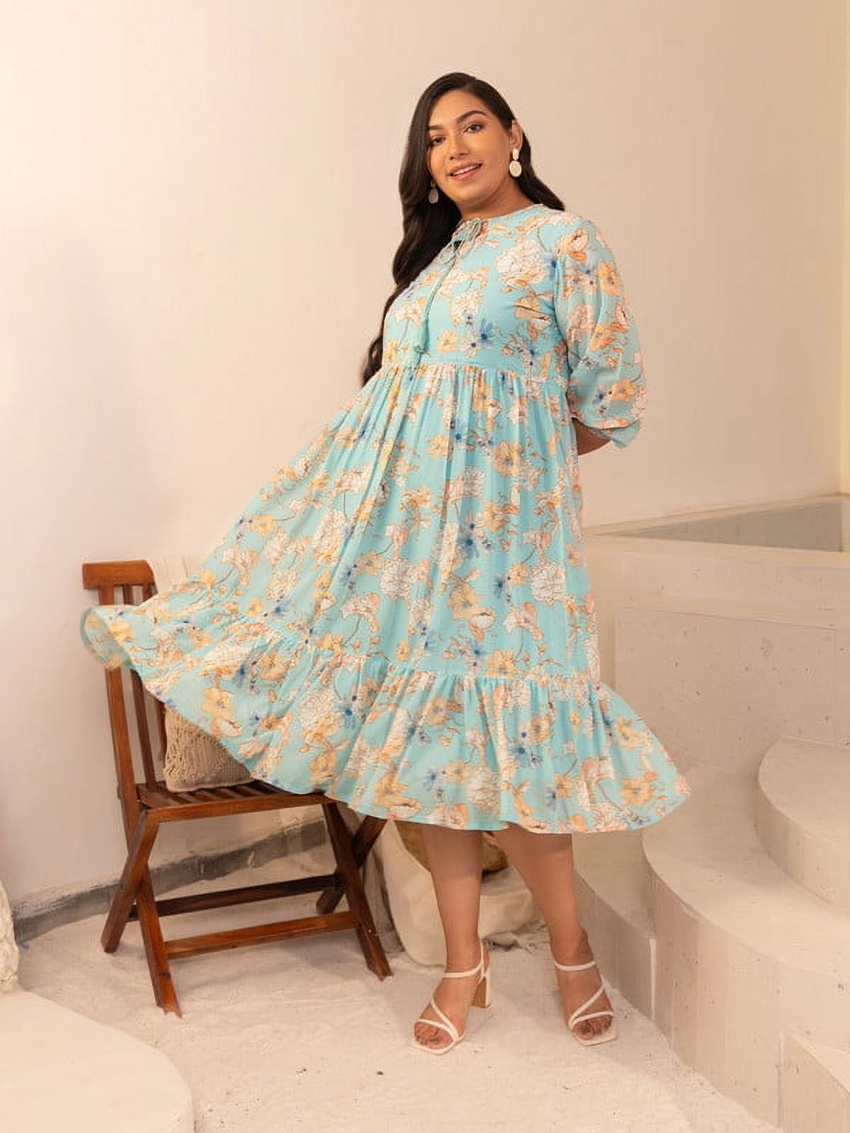 XL LOVE By Janasya Indian Women's Plus Size Aqua Georgette Floral Fit & Flare Dress - Walmart Business Supplies XL LOVE By Janasya Indian Women's Plus Size Aqua Georgette Floral Fit & Flare Dress - Walmart Business Supplies