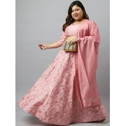 XL LOVE By Janasya Women's Pink Poly Silk Foil Printed Lehenga Choli Scarf