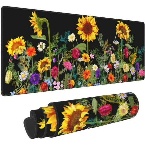 XL Large Cute Mouse Pad, Extended Sunflower Gaming Mousepad, Non-slip Waterproof Long Floral Mousepad Desk Mat for Laptop, Keyboard and Computer for Gifts Decor Women Office, (Colorful, 31.5*11.8 In)