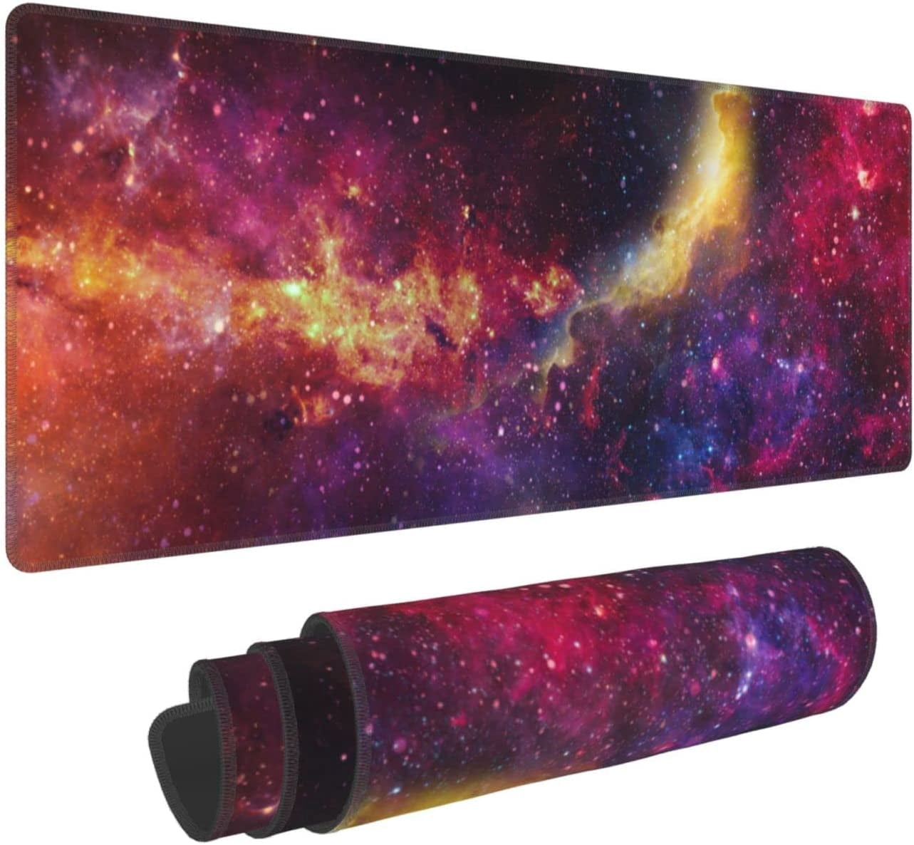 XL Large Gaming Mouse Pad for Desk, Extended Mousepad Desk Mat Desktop, Big Long Beautiful Galaxy in Outer Space Deskpad for Laptop, Keyboard, Computer for Women Office (Rainbow Colors, 31.5*11.8 In)