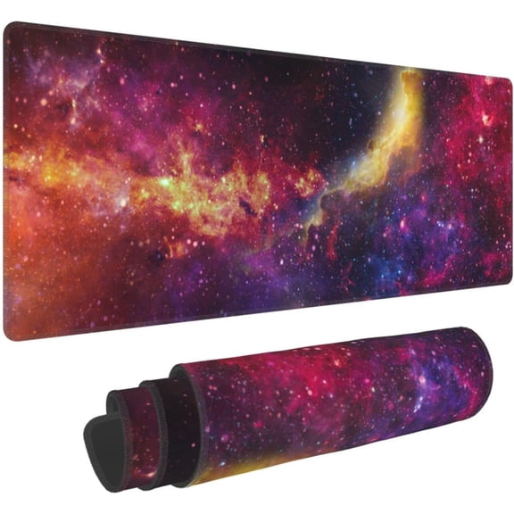 XL Large Gaming Mouse Pad for Desk, Extended Mousepad Desk Mat Desktop, Big Long Beautiful Galaxy in Outer Space Deskpad for Laptop, Keyboard, Computer for Women Office (Rainbow Colors, 31.5*11.8 In)