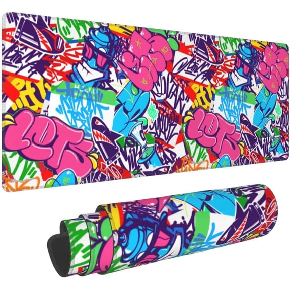 XL Large Gaming Mouse Pad, Extended Keyboard Pad for Women with Stitched Edge, Non-Slip Waterproof Full Big Long Mousepad Laptop Computer for Office Decor (Abstract Urban Graffiti, 31.5 X 11.8 In)
