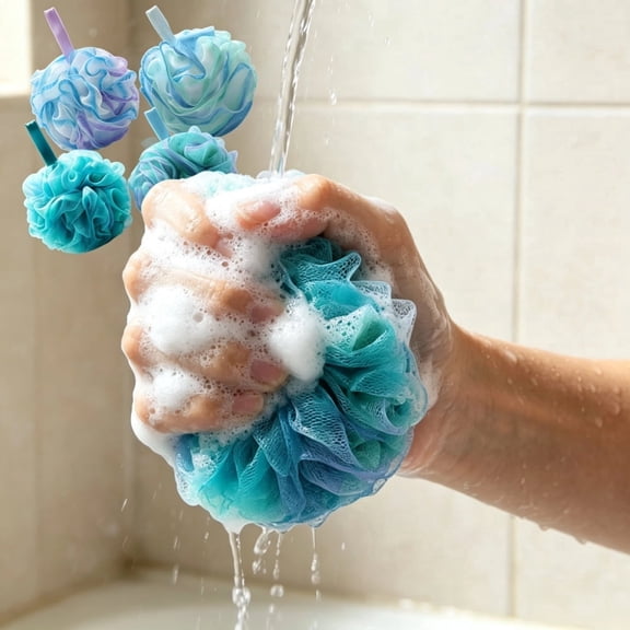 XL Large Loofah Bath Sponge 75g/pc, Exfoliating Mesh Pouf Bath Scrunchies Shower Puffs - Pack of 4