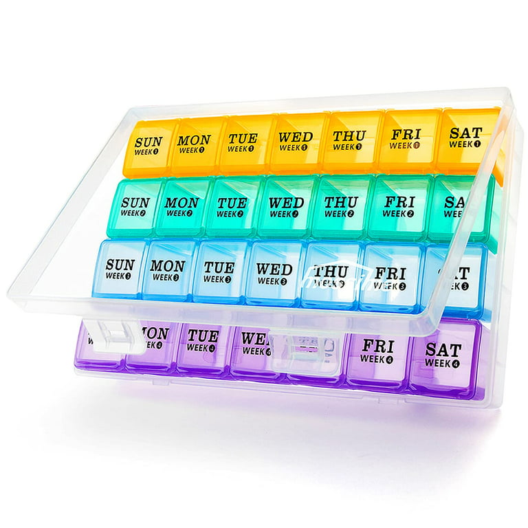 XL Large Monthly Pill Organizer 4 Weeks, 28 Day Pill Box Organizer Weekly,  7 Day Pill Dispenser 4 Times a Day, Medicine Organizer Box for Vitamin,  Fish Oil Big Compartment Pill Box