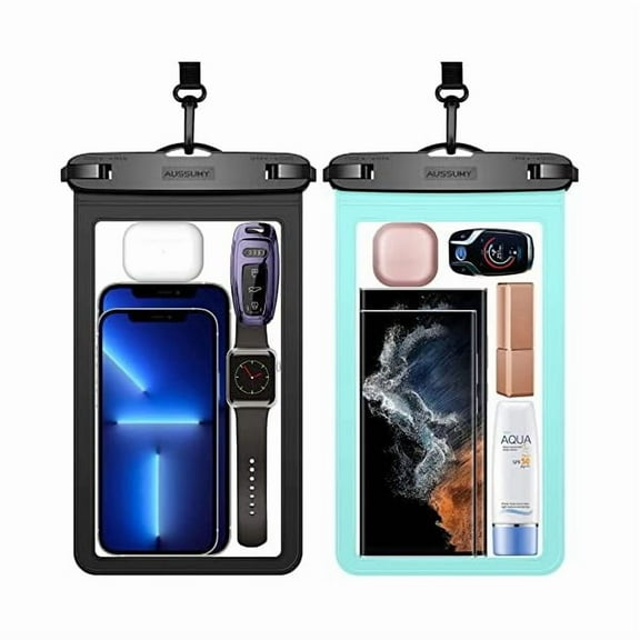 XL Large Waterproof Cell Phone Pouch - 2 Pack Underwater Clear Phone Holder Protector - Universal Water Proof Dry Bag Case with Neck Lanyard for iPhone, Samsung Galaxy, Beach, Swimming Pool