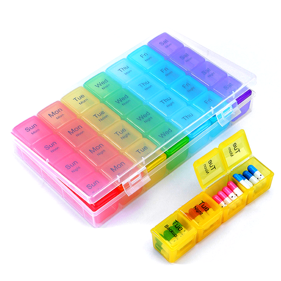Prichor XL Large Weekly Pill Organizer  4 Times a Day, 7-Day AM/PM Pill Box  Big Compartments, 28-Day Monthly Medication Organizer for Fish Oils, Vitamins, Supplements