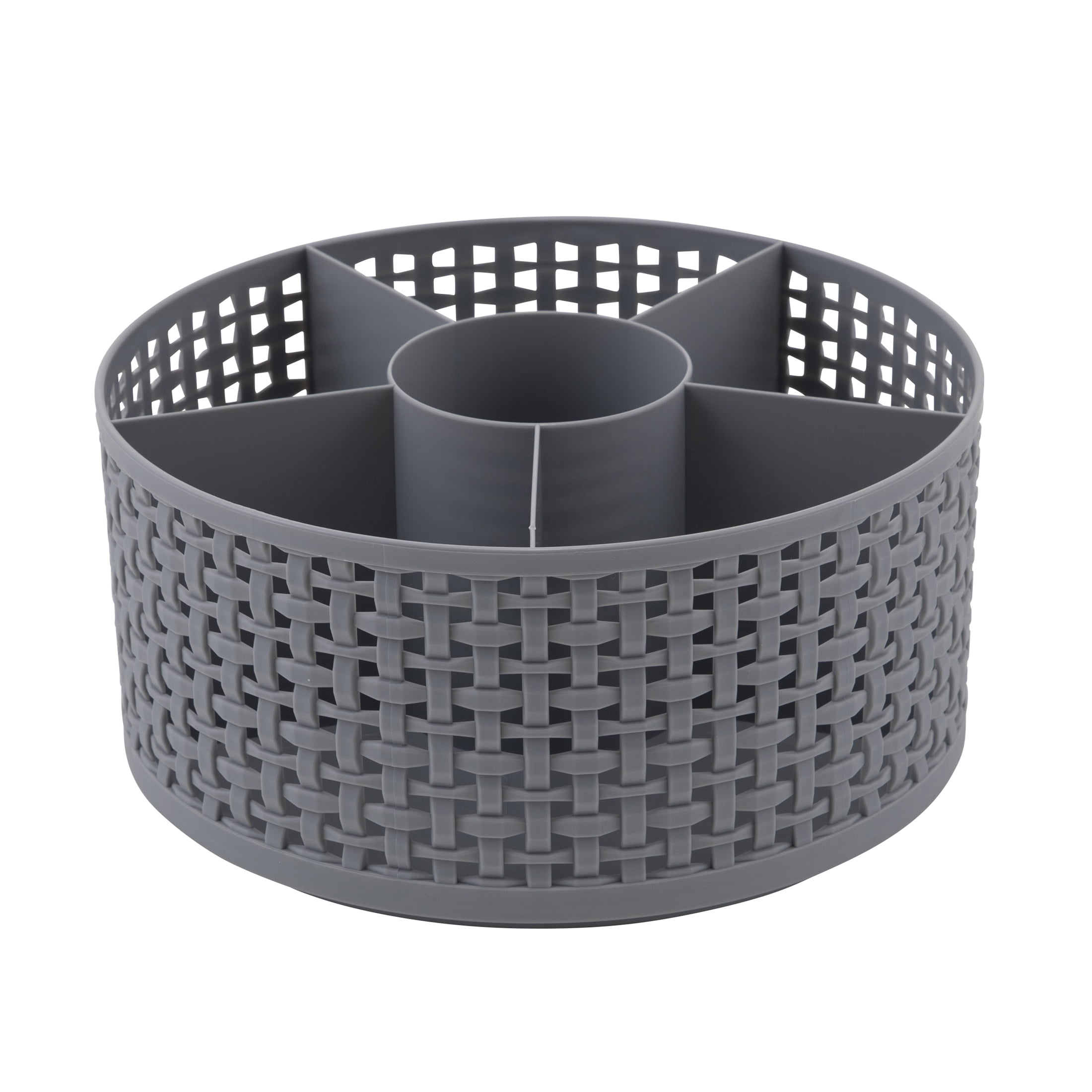 Thinkspace Brand Extra Large Weave Rotating Beaty Organizer, Gray. 6 Large Compartments to keep all of your Makeup and Cosmetics Organized.