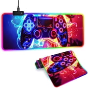 XL Led Gaming Mouse Pad with 14 Light Modes - Light Up Gamer Mouse Pad,31.5 x 11.8in Non-Slip Gamepad Style RGB Large Gamer Mousepad,Black Long Glowing Gaming Accessories for Desk,Waterproof