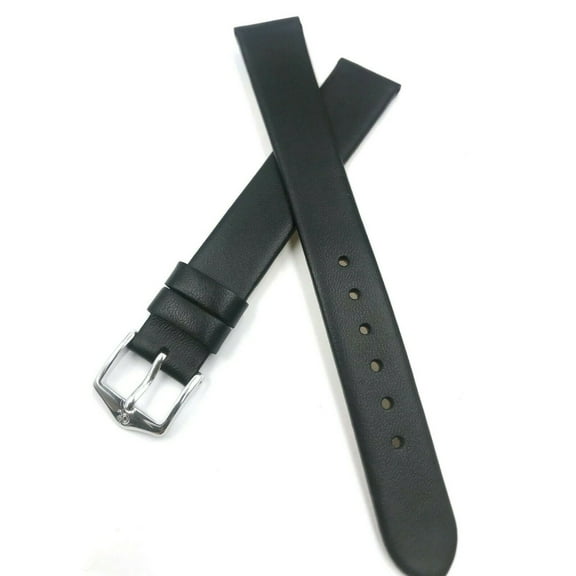 XL Long 14mm Black Classic Smooth Leather Watch Band