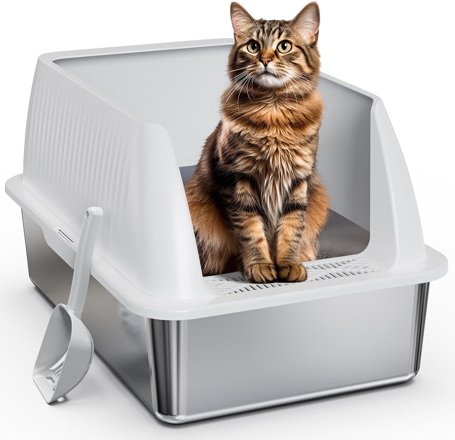 XL Metal Litter Box with Lid,14”High Side Cat Litter Box for Big Cats