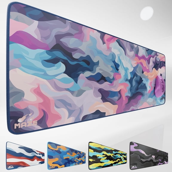 XL Mouse Pad | (31.5''x11.8''x0.12'') Light Series Mousepad for Maximum Speed (Waterproof) Desk Pad | Blue Purple Pink Orange and Dark Blue Colors, Topographic x Marble Style (Dreamscape)