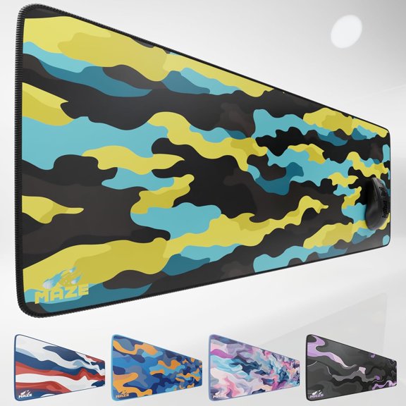 XL Mouse Pad | (31.5''x11.8''x0.12'') Light Series Mousepad for Maximum Speed (Waterproof) Desk Pad | Yellow Black Blue and Dark Blue Colors, Topographic Style (Cyber Lume)\u2026