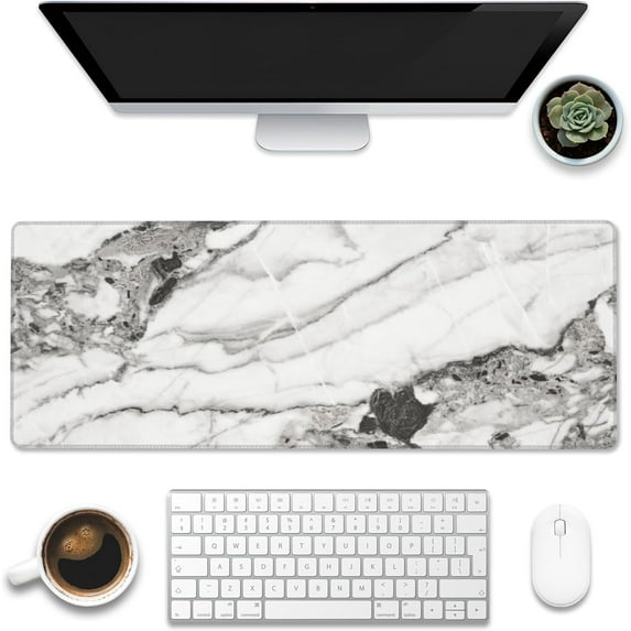 XL Mouse Pad,Black White Marble Large Gaming Mouse Pad,Abstract White Marble Desk Mat for Desktop,Extended Big Computer Keyboard Desk Pad with Non-Slip Base and Stitched Edges 31.5"x11.8"