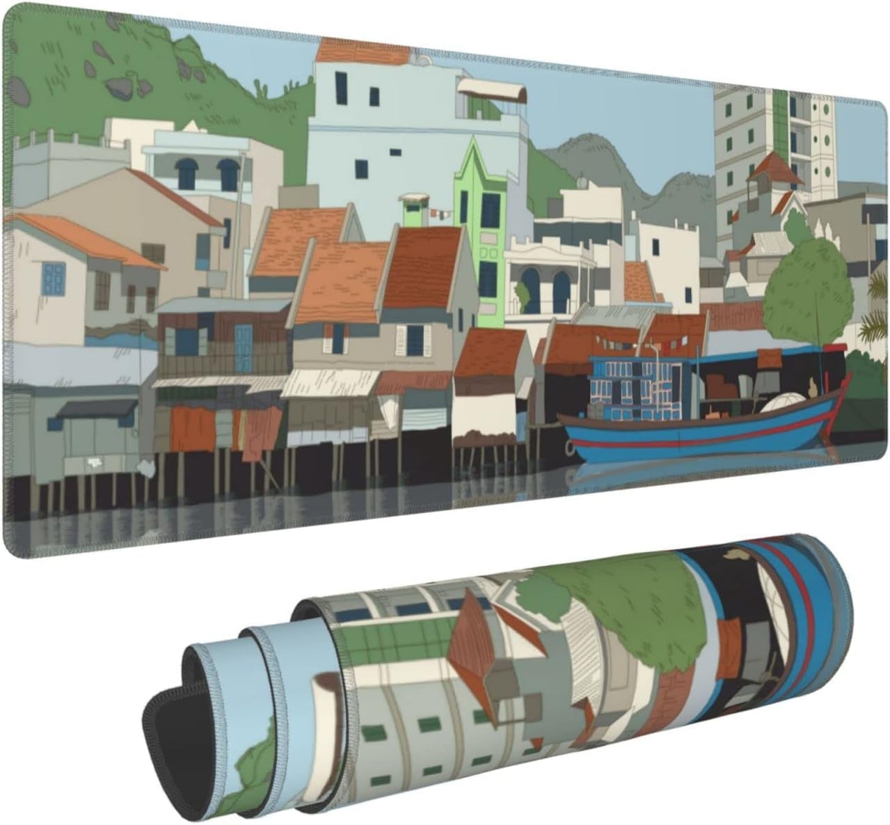 XL Mouse Pad Gaming, Large Mousepad Design with CAI River, Vietnam and Nha Trang, Extended Keyboard Mats for Desk, Stitched Big Long Computer Loptop Pads Gifts for Women, (Colorful, 31.5 * 11.8 in)