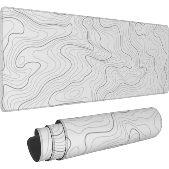 XL Mousepad, Topographic Map Large Gaming Mouse Pad, Extended Abstract Lines Keyboard Mats for Desk, Long Contour Maps Computer Deskpad, Loptop Pads for Women Office, (White, 31.5 * 11.8 in)