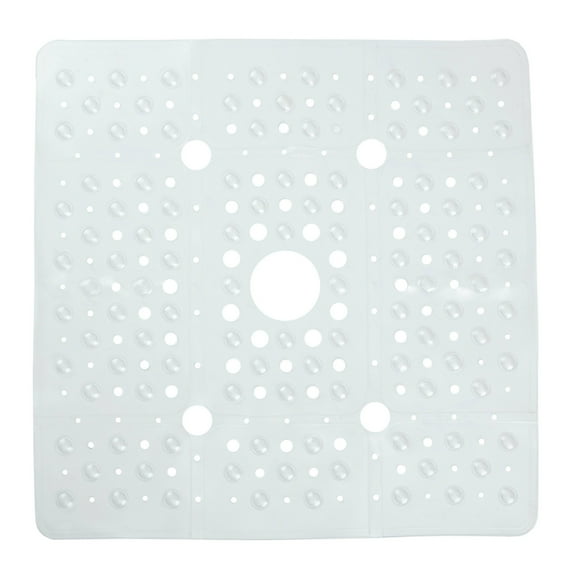 XL Non-Slip Square Shower Mat with Center Drain Hole Clear
