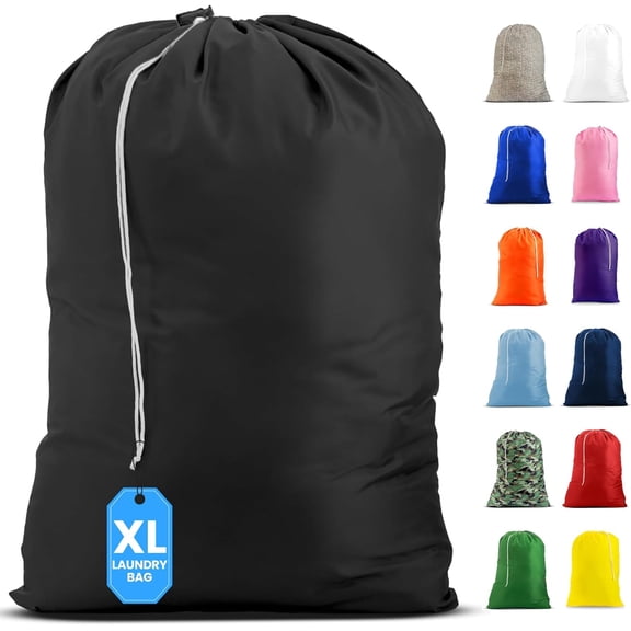 XL Nylon Laundry Bag 30" x 40" Large Capacity with Locking Drawstring, Heavy Duty, Machine Washable Laundry Hamper Bag, Black