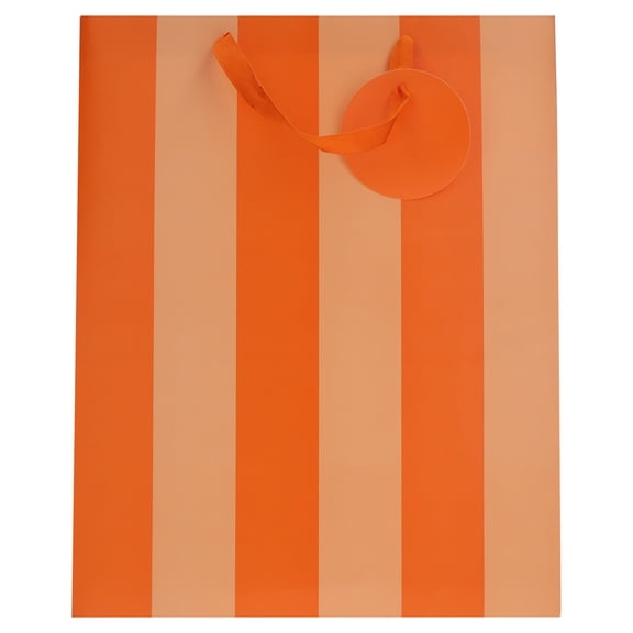 Extra Large Orange Striped Paper Gift Bag, 12" x 5" x 15", by Way To Celebrate