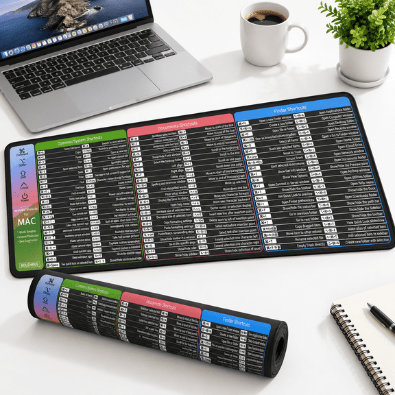 XL OS Shortcuts Cheat Sheet Mouse Pad for Desktop and Laptop Use