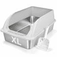 thumbnail image 1 of XL Open Top Stainless Steel Cat Litter Box, Light Gray-1Pack, High Sides Extra Large Capacity, 1 of 8