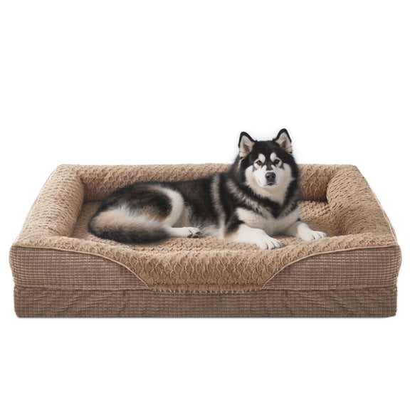 XL Orthopedic Dog Beds for Large Dogs, Washable Egg-crate Memory Foam Dog Couch Bed with Removable Cover, Waterproof Lining and Nonskid Bottom, Brown, 42in
