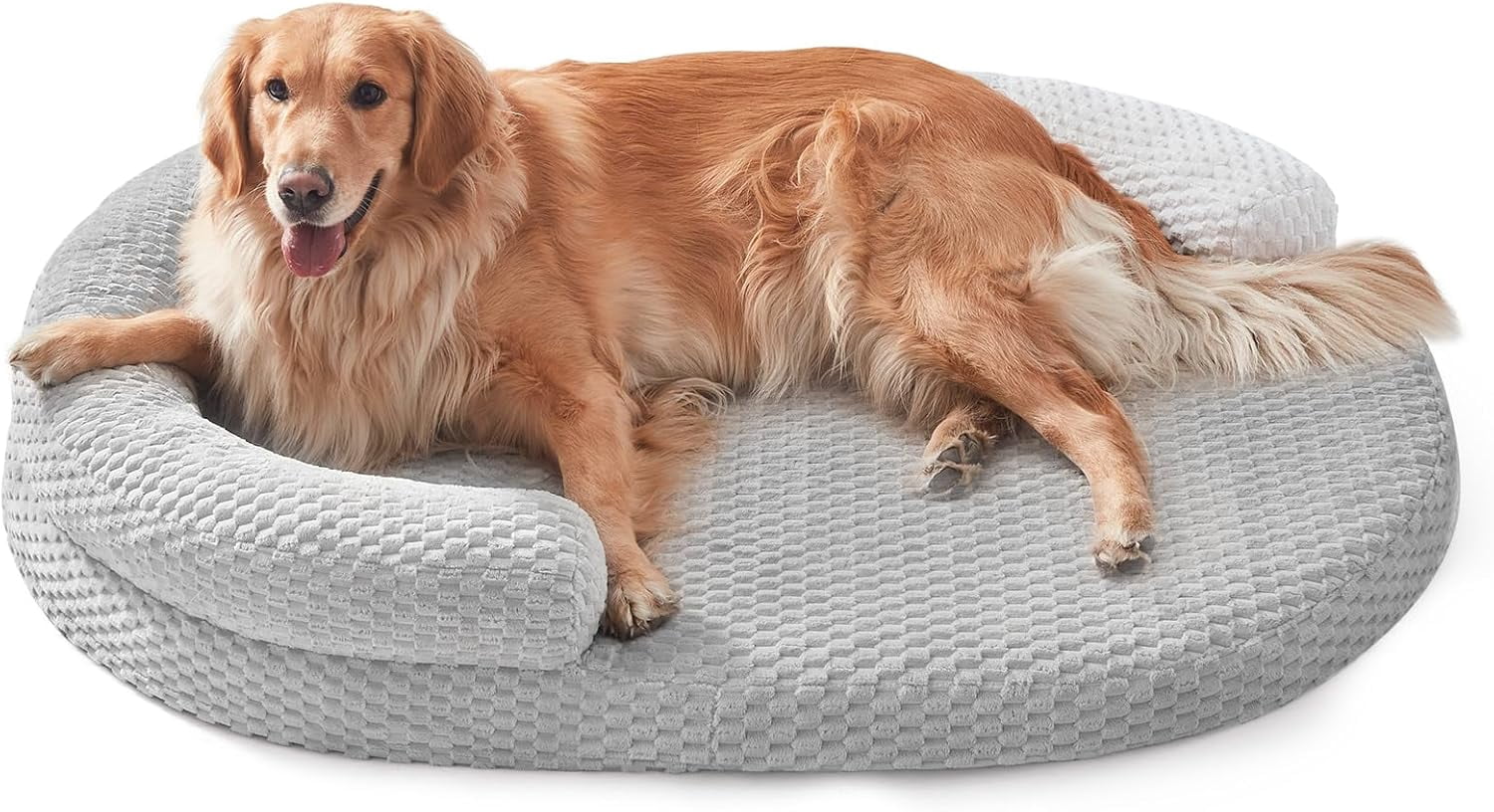 XL Orthopedic Dog Beds Large Sized Dog, Extra Large Washable Waterproof Oval Large Dog Bed with Removable Cover, Egg-Crate Foam Pet Bed with Bolster & Non-Skid Bottom, Light Grey, 42''x31''
