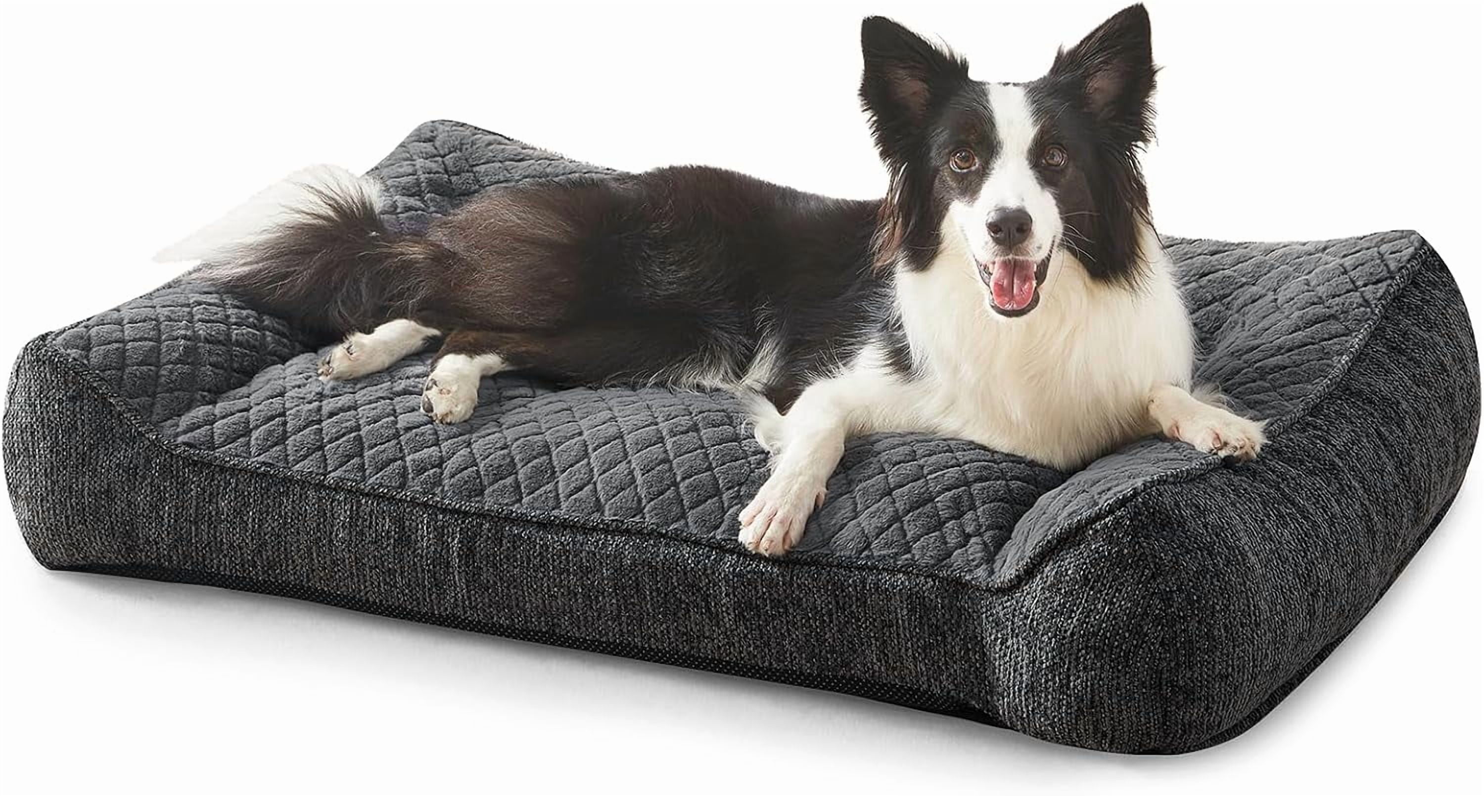 XL Orthopedic Dog Beds Large Sized Dog, Extra Thick Supportive Big Dogs Couch Bed with Sides, Ultra Soft Pet Bed Sofa for Large Dogs, Grey, 38''x28''