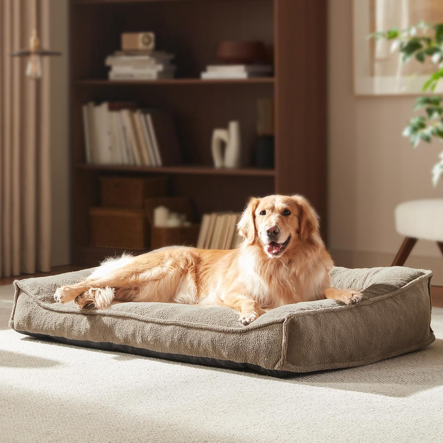 XL Orthopedic Dog Beds Large Sized Dog, Extra Thick Supportive Comfort Pet Sofa, Ergonomic Slant Dog Couch Bed with Removable Washable Cover, Ultra Soft Surface & Non-Slip Bottom, Brown, 42"