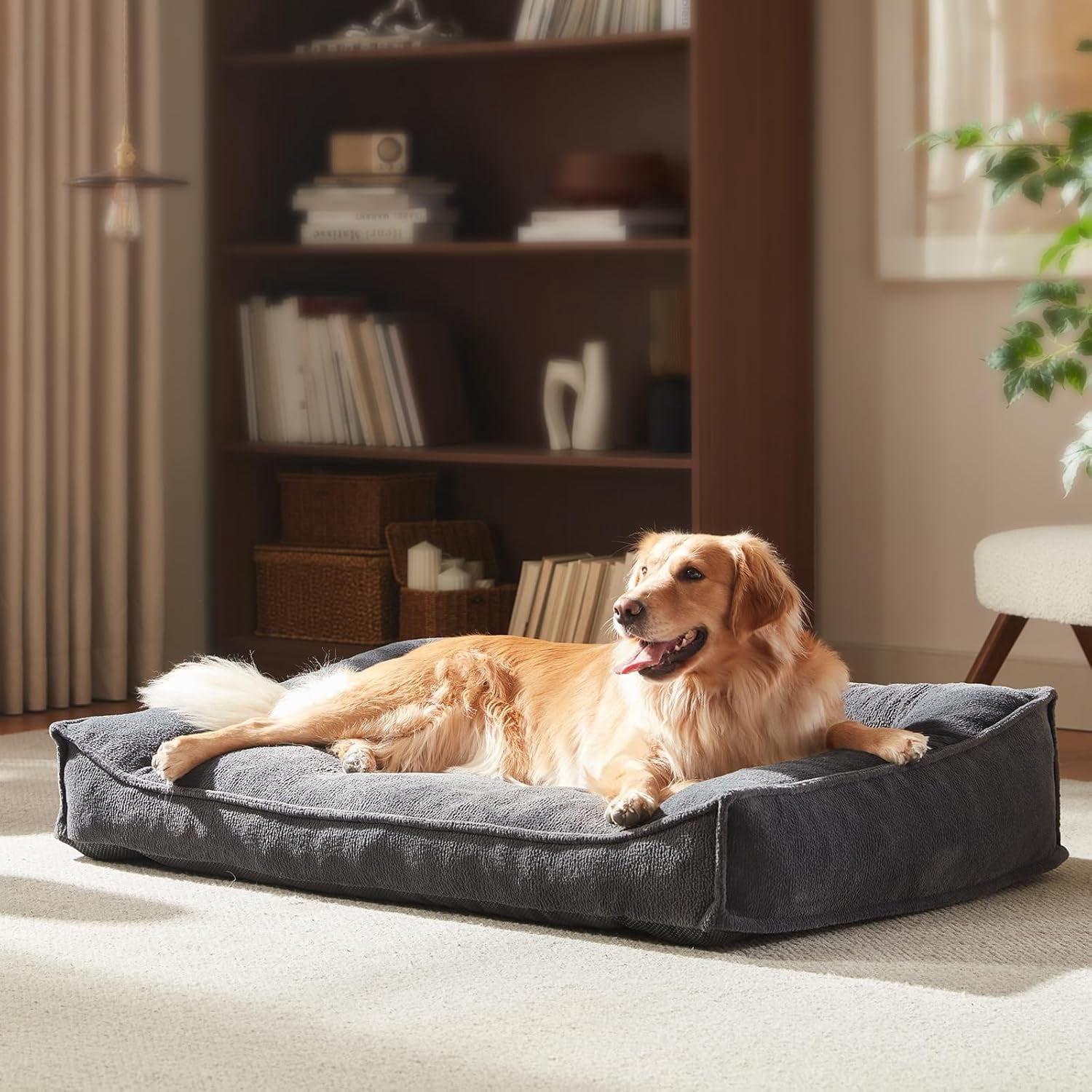 XL Orthopedic Dog Beds Large Sized Dog, Extra Thick Supportive Comfort Pet Sofa, Ergonomic Slant Dog Couch Bed with Removable Washable Cover, Ultra Soft Surface & Non-Slip Bottom, Grey, 42"