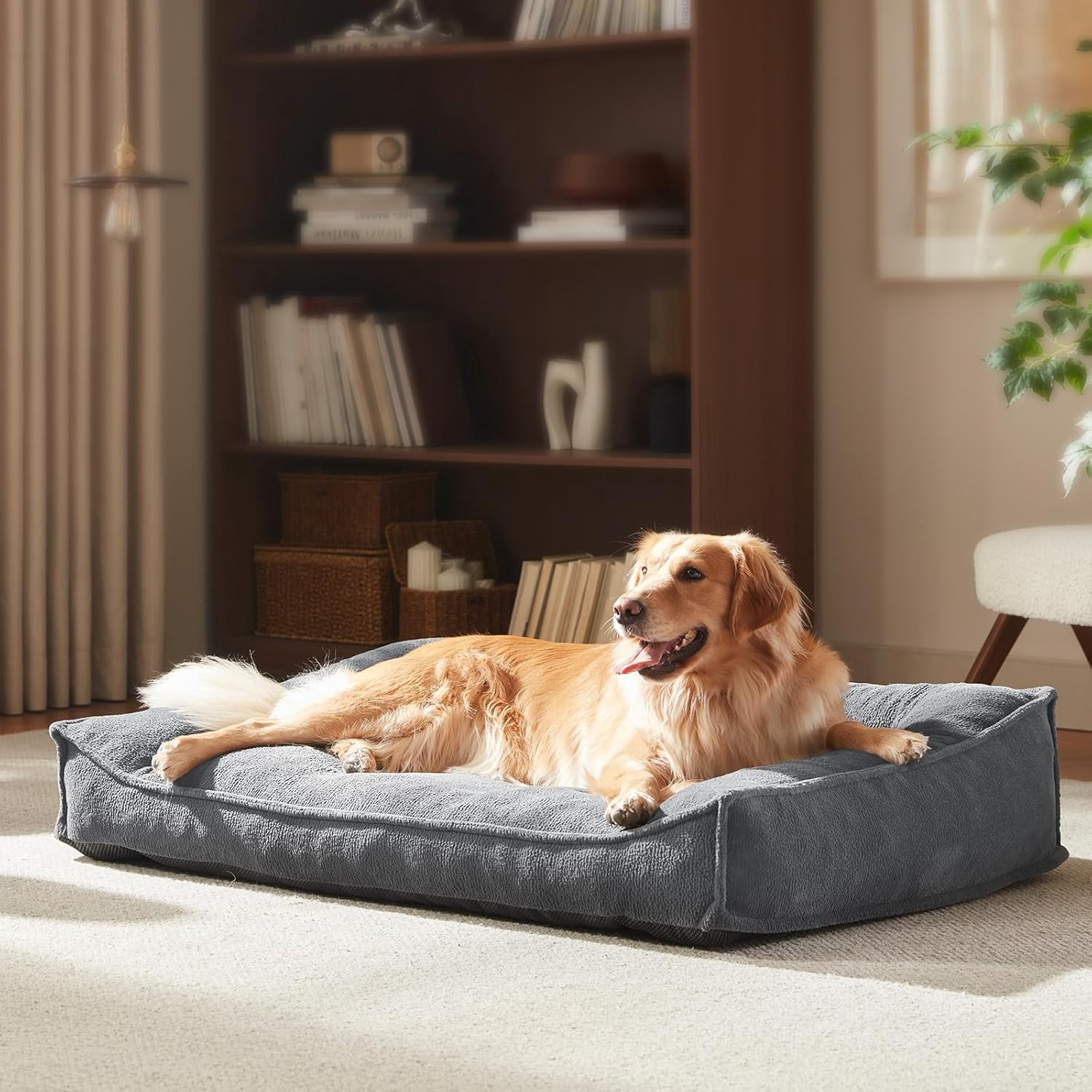 XL Orthopedic Dog Beds Large Sized Dog, Extra Thick Supportive Comfort Pet Sofa, Ergonomic Slant Dog Couch with Removable Washable Cover, Ultra Soft Surface & Non-Slip Bottom, Light Grey, 42"