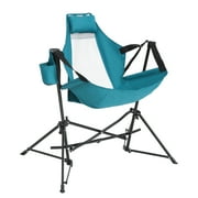 XL Oversized Camping Chair,Portable Folding Rocking Chair,Aluminum Alloy Adjustable Back Swinging Chair with Pillow Cup Holder, Recliner with Carry Bag for Outdoor Travel Lawn Backyard,Blue