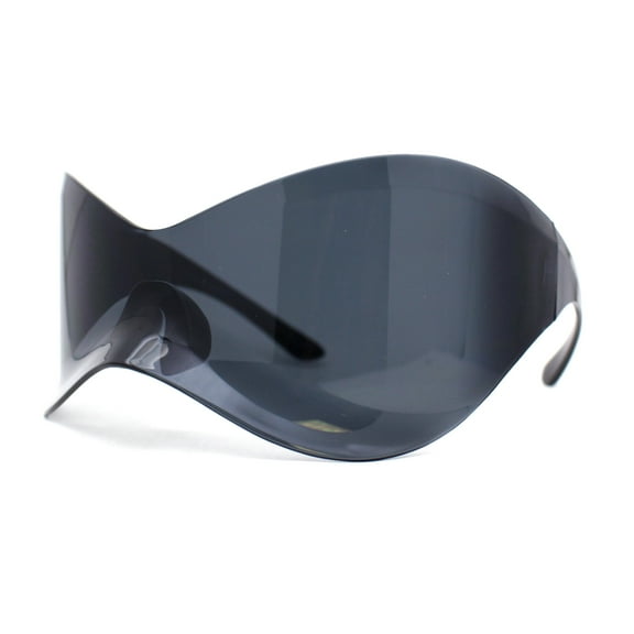 XL Oversized Duckbill Curved Wrap Rimless Shield Plastic Sunglasses Black