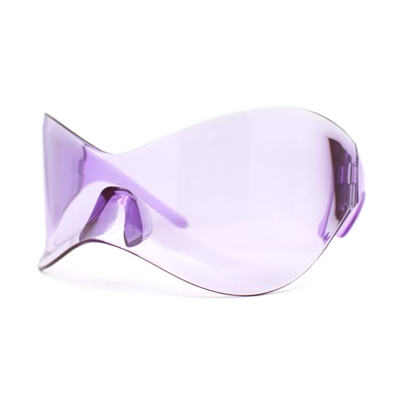 XL Oversized Duckbill Curved Wrap Rimless Shield Plastic Sunglasses Purple