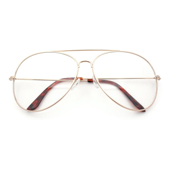 XL Oversized Gold Tear Drop Shape Officer Metal Rim Clear Lens Fashion Glasses