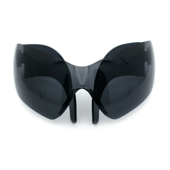 XL Oversized Rimless Shield Futuristic Wrap 80s Funky Robotic Sunglasses Black