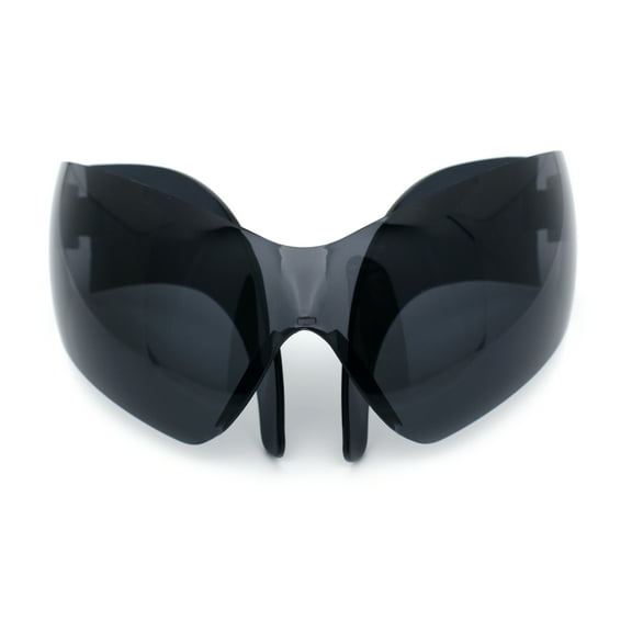 XL Oversized Rimless Shield Futuristic Wrap 80s Funky Robotic Sunglasses Black