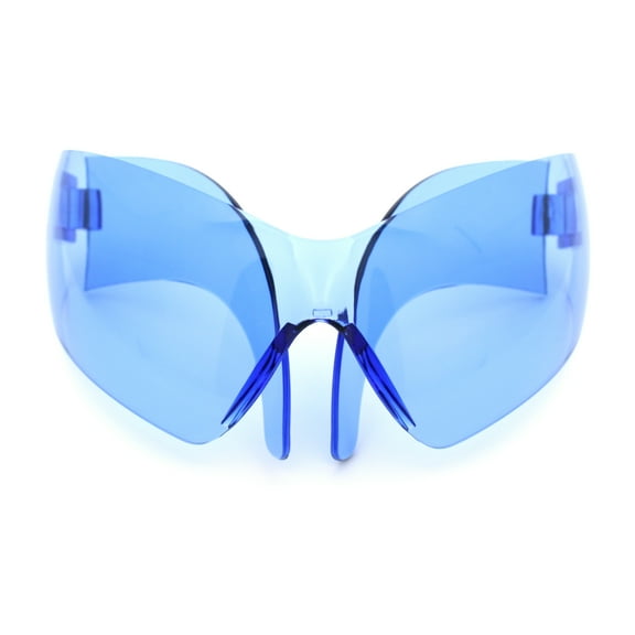 XL Oversized Rimless Shield Futuristic Wrap 80s Funky Robotic Sunglasses Blue