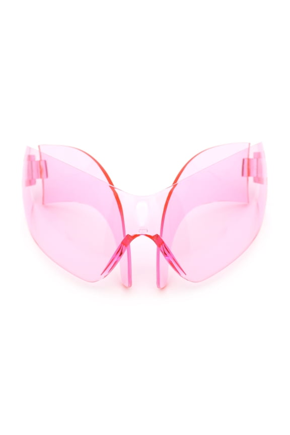 XL Oversized Rimless Shield Futuristic Wrap 80s Funky Robotic Sunglasses Pink