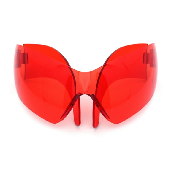 XL Oversized Rimless Shield Futuristic Wrap 80s Funky Robotic Sunglasses Red